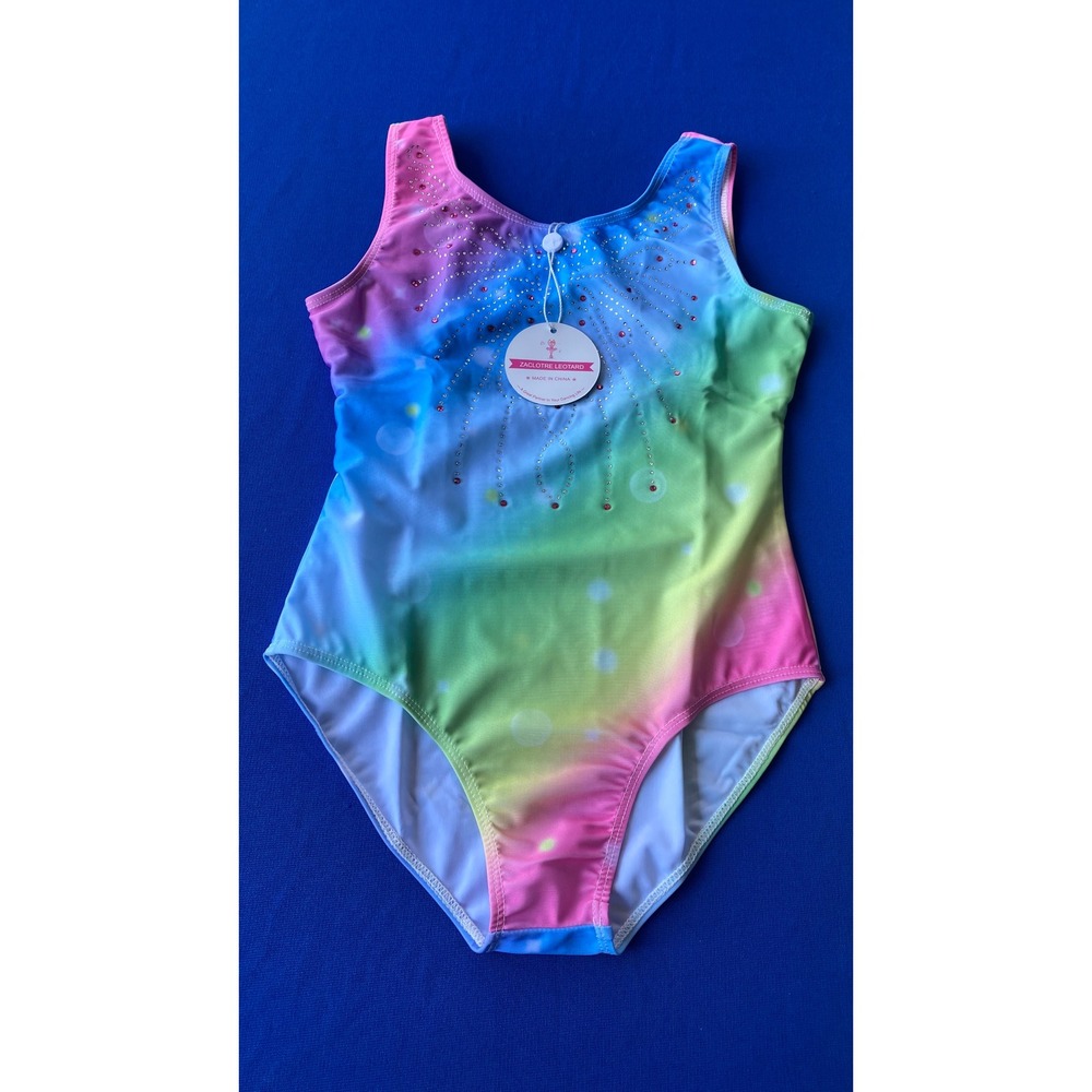 Zaclotre Girls Rainbow Ombre Rhinestone Dance Leotard Size 150 New With Tags